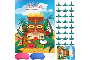ASTARON Hawaiian Tropical Party Spiel, Pin Spiel für Aloha Tiki Party Pin die Nase Spiel für Hawaiian Luau Party Supplies Sommer Tropical Party Dekorationen