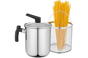 Navaris Pentola per Friggere - Pentola Friggitrice con Cestello in Acciaio Inox - 3,4 L - Cuoci Asparagi Verdure e Pasta Lunga - Spaghettiera con Scolapasta Incorporato