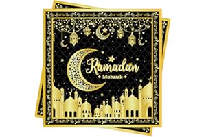 BUSCANDO Eid Ramadan Mubarak Napkins Decorations - 40Pcs Ramadan Table Decorations Eid Paper Napkins 33x33cm Ramadan Eid Mubarak Napkins Ring Ramadan Party Accessories