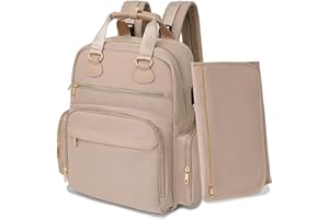 MISS FONG Changing Bag Backpack,Baby Bags Nappy Changing Backpack,Travel Baby Bag Large Capacity with Foldable Changing Mat, Stroller Straps, USB Charge Port for Moms and Dads, Khaki