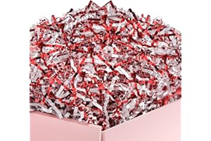 UNIQOOO 227g Metallic Red White Crinkle Cut Paper, Candy Cane Shredded Filler, Christmas Peppermint Zig Fill Raffia Tissue, Strands Shred Craft Bedding Cushion,Wedding Birthday Gift Boxes Bag Retail