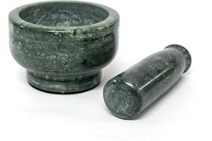KLEO - 4" Diameter Natural Stone Mortar and Pestle Set as Spice Grinder, Medicine Masher - Okhli And Musal (Green Deep)