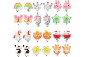 powerking Ohrclips für Mädchen, Mädchenschmuck-Anziehohrringe und Prinzessin Play Ohrclips für Kinder, 12 Paare,Einhorn Bling