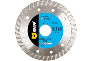 GRAFF Disco Diamantato 125 mm Turbo per Pietra, Cemento, Piastrelle, Pietra Naturale - Disco da Taglio Professionale per Smerigliatrici Angolari - Altezza Segmento 10mm