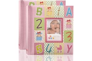 Arpan 2 x 6x4 Inch Baby Slip in Case Memo Photo Album for 200 Photos Alphabet Numeric Pink