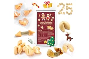 D&D Fun Cookies Weihnachtsglückskekse 25 Stück | Festliche Glückskekse | Gutes Geschenk für Gäste | Vanillegeschmack | Einzeln verpackt | Chinesische Glückskekse | Fortune Cookies (Ingwer)