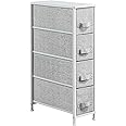 Yaheetech Vertical Slim Chest of Drawers,Storage Unit with 4 Fabric Drawers for Bathroom/Kitchen/Living Room/Narrow Space,Light Grey