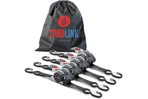 STURDLINK Sangle a Cliquet Automatique 3m 25mm Crochets S a Linguet LC 300daN, 600daN en U | Enrouleur de Sangle Automatique | Equipement Idéal Fixation Remorque Moto Quad Auto | Lot de 4 + Sac | en 12195-2