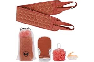 Simpolor Rückenpeeling-Schwamm-Pad-Set für Frauen, Männer, Dusche und Spa, Bad, Dusche, Badehandschuh,Luffa-Schwamm,Haar-Kopfhautbürste,Tiefenreinigungs-Set,um Ihren Körper zu entspannen - Rot