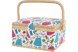 SHAOJIAN Sewing Basket with Removable Tray, Interior Pocket and Adjustable Handle, 24×17.5×13 cm Large Sewing Box Stylish Portable Sewing Kit Storage and Organizer Case for Needles Thread Tape Measure(colour)