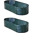 Garden Gear Galvanised Metal Raised Vegetable Flower Planter Trough Grow Bed Box Set up Six Shapes Outdoor Herb Garden in Hunter Green (Hunter Green x2)