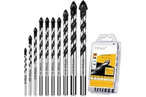 CAMDIOS 10PCS Tile Drill Bits Set, Professional Masonry Drill Bits Set for Porcelain/Glass/Brick/Plastic/Cement/Wood/Tile/Etc (3mm to 12mm)
