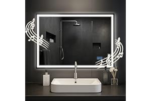 CLP Specchio da bagno Jaffrey, altoparlante Bluetooth, antiappannamento, specchio da parete con illuminazione a LED, dimmerabile, Dimensione:70x100 cm