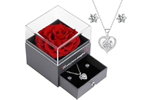 Eaprala Rosa Eterna con Conjunto de Joyas Te Amo para Siempre Un Regalo Mujeres, Ideas de para Mamá, de Cumpleaños, Aniversario Mujer(Rojo)