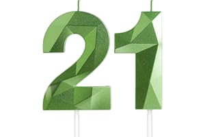 Yiran 21st Birthday Candles, Green Number 21 Candle for Cake, Happy Birthday Candles, Green Cake Topper Decorations for Birthday Party Baby Shower Wedding Anniversary
