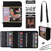 KINSPORY 78 Colored Pencils with Adjustable Shoulder Strap | 3 Color Drawing Book, 50 Sheets, 1/8" Soft Lead Drawing Pencils