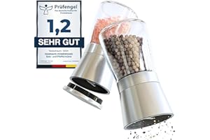 Hannah's Homebrand - Salz und Pfeffermühle mit Keramikmahlwerk - robuste Salzmühle für grobes Salz - ohne Inhalt (2er)