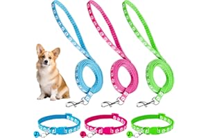 FEIRDHOO 3 Stück Welpenhalsbänder mit Leine,Hundehalsband und Leine,Hundehalsband kleine Hunde, Welpen Zubehör Schnallenhalsband Verstellbares Weich Nylon Haustier