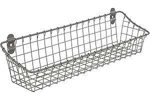 Spectrum Diversified Vintage Cabinet & Wall-Mounted Wall Basket for Storage & Organization, Rustic Farmhouse Decor, Sturdy Steel Wire Storage Bin, Medium, Industrial Gray