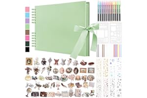 DazSpirit Album Fotografico Personalizzabile Scrapbook, 80 Pagine DIY Album Foto con Copertina Rigida, con 12 Pennarelli e Adesivi, Regalo per Anniversario, Compleanno, Viaggi, Amici, Bambino, Verde
