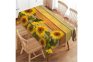 Walmsco Tablecloth Colorful Wooden Board Sunflower Decor For Dining Room Kitchen Rectangular Table Cover 132 * 178cm