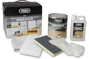 WOCA Worktop Oil kit (Natural) All You Need for The Maintenance of Kitchen Worktop or Furniture. This Danish Oil for Wood Highlights The Wood’s Natural Glow Fresh Appearance.