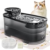 QEXREED Fontanella per Gatti 2.5 L, Filtro Silenziosa 2.5 W Con Carbone Attivo, Serbatoio d'Acqua Nero Traslucido per Animali