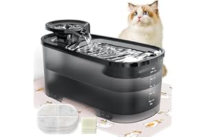 QEXREED Cat Water Fountain - 2.5L, Silent with Activated Carbon Filter, Black Translucent Tank for Multiple Pets