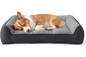 Bedsure Orthopedic Dog Beds Large - 89x63cm Extra Thick Supportive Large Dogs Sofa with Waterproof Washable Cover, Pet Bed Sofa with Soft Plush Sherpa and Nonskid Bottom, Dark Grey