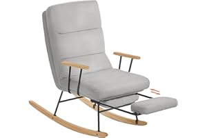 ‎SONGMICS HOME SONGMICS HOME Krzesło bujane, nogi z drewna kauczukowego, fotel bujany, powierzchnia polarowa, 4-stopniowa regulacja oparcia, obciążenie do 160 kg, do sypialni, salonu, gołębi szary LYY016GD01