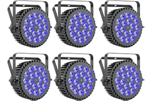 Ukfog 6PCS RGBWA UV Focos Par LED 200W, 18 LED Luces Escenario 7/10CH con Estroboscópica y Activación Sonido, Luces Discoteca para Espectáculos Bares Fiestas Bodas Halloween