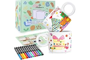 Philorn Keramik Tassen Bemalen Set DIY WeißE Porzellan Tassen Set mit 12 Ungiftige Porzellanstifte und Malinspirationen Kreatives Bastelset für Kinder & Erwachsene
