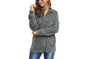 Mainfini Women Teddy Fleece Jackets Sweatshirts Warm Casual Long Sleeves Shirt Zip with Pockets for Autumn Winter S-XXL