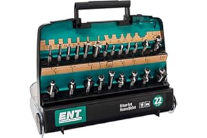 ENT EUROPEAN NORM TOOLS ENT 09022 22 Piece Router Bit Set in Sturdy Plastic Case - Shank 8 mm - Tungsten Carbide Tips - Insert for Router