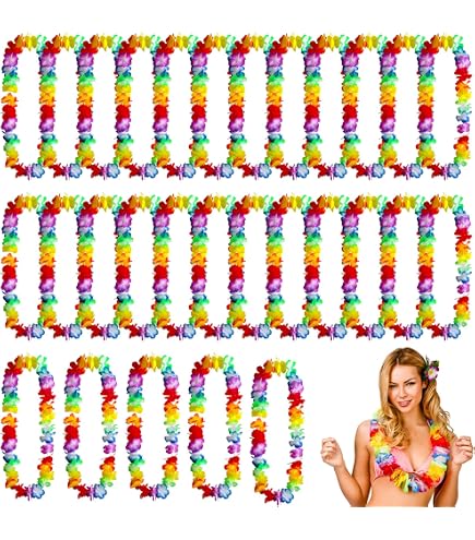 20 Ghirlande Hawaiane Luau - Collane Di Fiori In Tessuto - Accessori Per Feste A Tema Tropicale E Spiaggia - Decorazioni E Bomboniere - 3