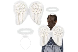 REDSTAR FANCY DRESS 2pc Kids White Angel Wings and Halo Headband Girls Angel Costume Accessories - White and Gold Fairy Wings and Halo for Christmas Fairy Nativity Costume - Girls Christmas Fancy Dress