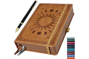 HwxBen Journal for Men & Women, Daily for Classic Lined Writing, 360 Pages Hardcover Journaling Notebook with Pen, Vintage Sun & Moon Design, Light Brown, A5 (5.9'' x 8.5'')