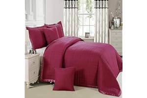 Householdfurnishing Box Stitching Bedspread Bed Throw Comforter Soft and Smooth With Pillow Shams (Burgundy, King)
