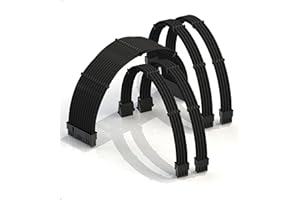 LINKUP - AVA 30cm PSU Cable Extension Sleeved Custom Mod GPU PC Braided w/Comb Kit | 1 x 24 P (20+4) | 2 x 8 P (4+4) CPU | 2 x 8 P (6+2) GPU set | 300mm - Black