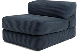 bananair - Sofá Cama 1 Plaza Convertible - Cama Individual Desfundable en Terciopelo Acanalado - Sillon Una Plaza, Futón Japonés Práctico y Confortable, Acolchado en Espuma (70 x 190 cm, Azul)