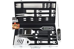 ‎ROMANTICIST 20Pcs Edelstahl Grillbesteck im Koffer, Perfektes für Papa, Grill Zubehör Set für Männer Frauen