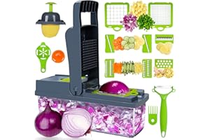 Bemece Hachoir à légumes multifonction 14 en 1 avec énergie verte, brosse de nettoyage et protège-main