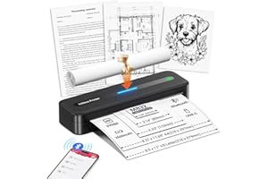 POKELABEL Stampante Portatile Senza Fili per I Viaggi, 300dpi 2600mA Stampante Termica A4 Senza Inchiostro, Stampante Bluetooth per Smartphone Tablet Laptop PC, Sostegno US Letter/A4/4''/3''/2'' Carta Termica