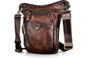 Le'aokuu Uomini Vera Pelle Marsupio per Moto Borsa a Tracolla Messenger a Spalla sacco di bum borsa dell'anca per gambe coscia 211-5