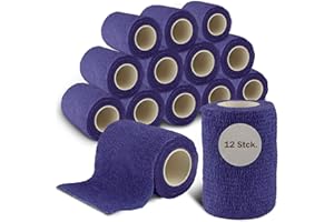 ‎NILO nilo Selbstklebender Verband - 12 Rollen 7,5cm x 4,5m / Selbsthaftende Bandage für Tiere und Menschen/atmungsaktive & elastische Binde/Haftbandage selbstklebend in Lila