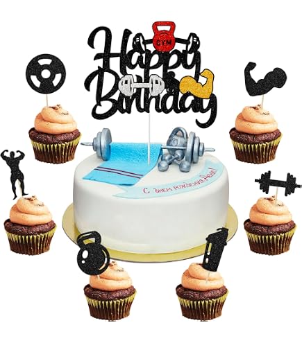 Decorazioni per palestra dessert torta e cupcake Toppers per uomo Toppers torta fitness nero e oro 25 pezzi glitter sollevamento pesi topper topper decorazioni per palestra festa di compleanno