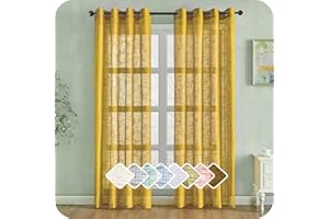 MRTREES 2 Pezzi Tende per Interni Voile in Lino per Cmera da Letto con Occhielli Tende Giallo Senape Semitrasparenti per Soggirono Moderne Tenda Trasparente Leggera per Finestra 140x245 CM