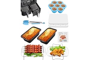 HOMGEN Accessoires de Friteuse à Air Set de 6, 8l-9.6l Grille en Acier Inoxydable, Panier Double pour Ninja Food AF300UK, AF400UK, Tower T17088, Salter Zone Deep Fryers