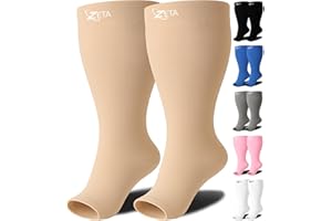 Zeta Wear Kompressionsstrümpfe Dicke Waden, Damen, Bequeme enunterstützung, Schwellungen, Große Manschetten, Offener Spitze