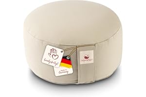 ‎NAVANGO Navango® Meditationskissen I Rundes Yogakissen handgefertigt in Deutschland I Sitzhöhe 15cm I Verdeckter Reißverschluss I 100% Dinkelspelz Füllung I Waschbarer Bezug 100% Baumwolle